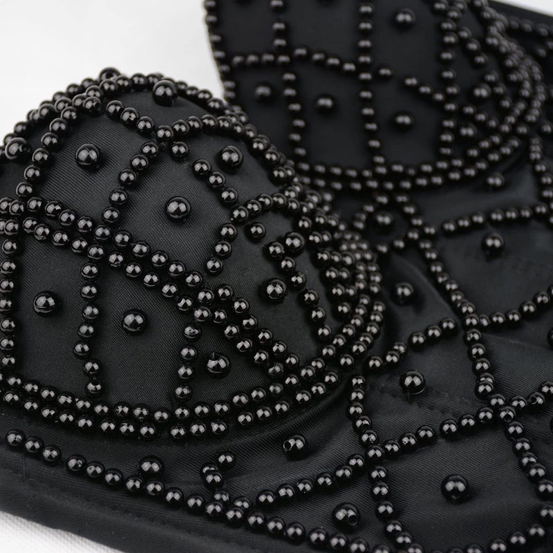 ELLACCI Sexy Pearls Beaded Bustier Corset Crop Top Club Party Cage Bra Black Large - Image 4